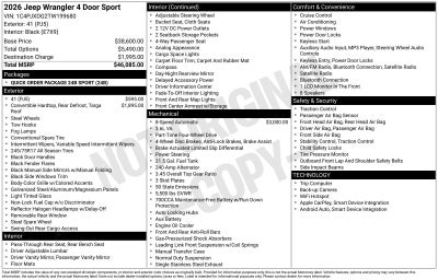 2026 Jeep Wrangler WRANGLER 4-DOOR SPORT