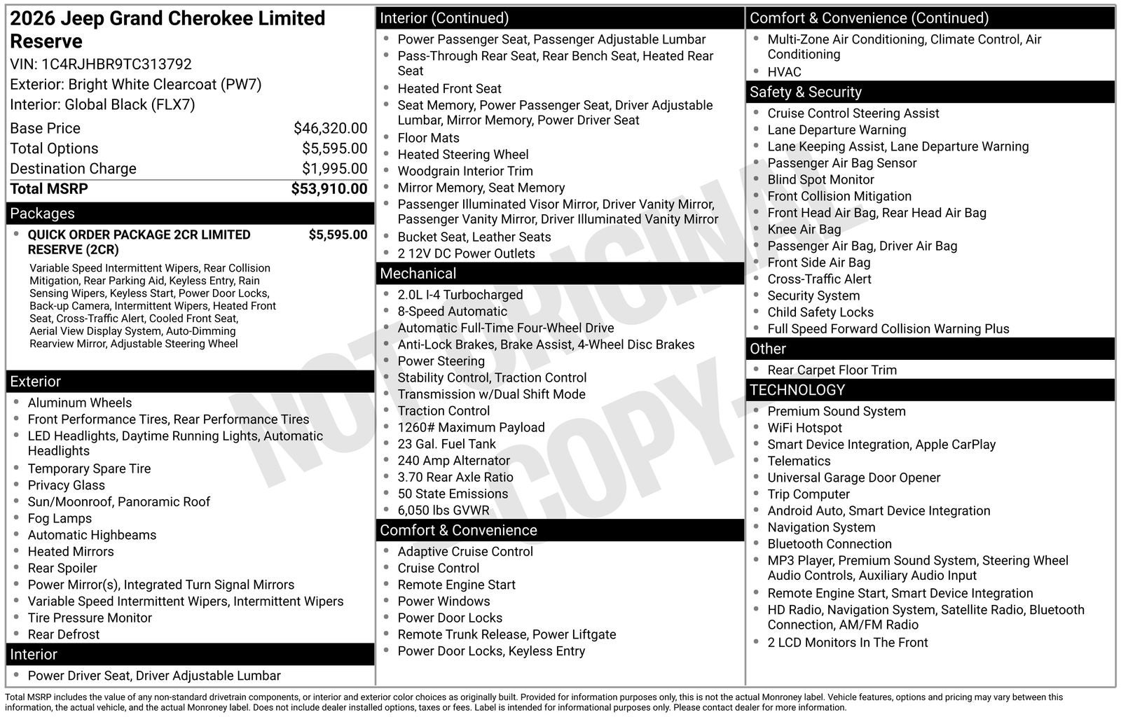 2026 Jeep Grand Cherokee GRAND CHEROKEE LIMITED RESERVE 4X4