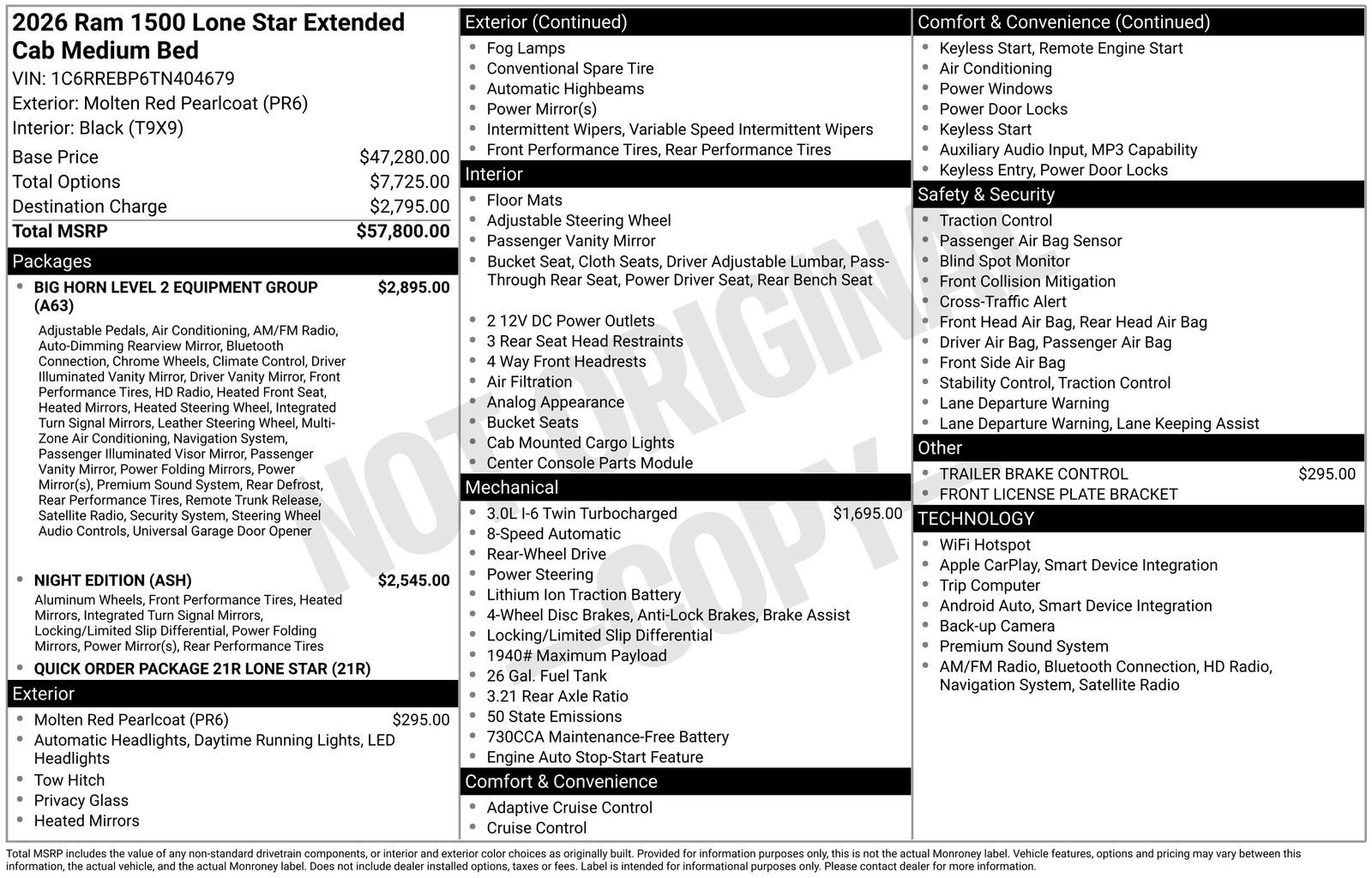2026 RAM Ram 1500 RAM 1500 LONE STAR QUAD CAB 4X2 6'4' BOX