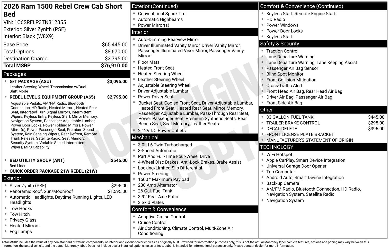 2026 RAM Ram 1500 RAM 1500 REBEL CREW CAB 4X4 5'7' BOX