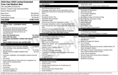 2026 RAM Ram 3500 RAM 3500 LIMITED MEGA CAB 4X4 6'4' BOX