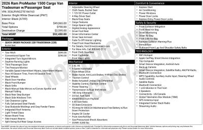 2026 RAM Ram ProMaster RAM PROMASTER 1500 TRADESMAN CARGO VAN LOW ROOF 136' WB