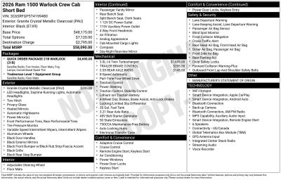 2026 RAM Ram 1500 RAM 1500 WARLOCK CREW CAB 4X4 5'7' BOX