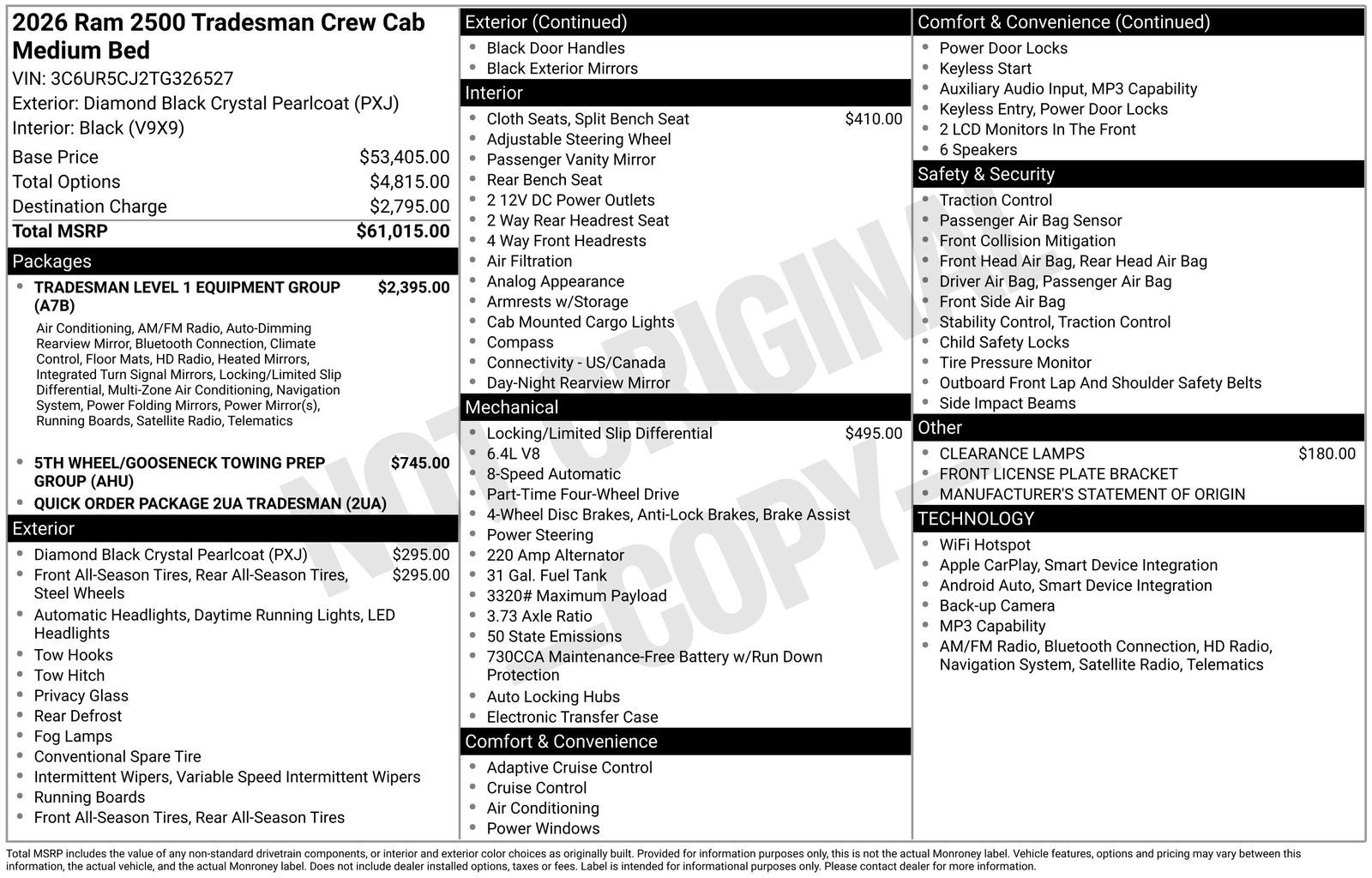 2026 RAM Ram 2500 RAM 2500 TRADESMAN CREW CAB 4X4 6'4' BOX