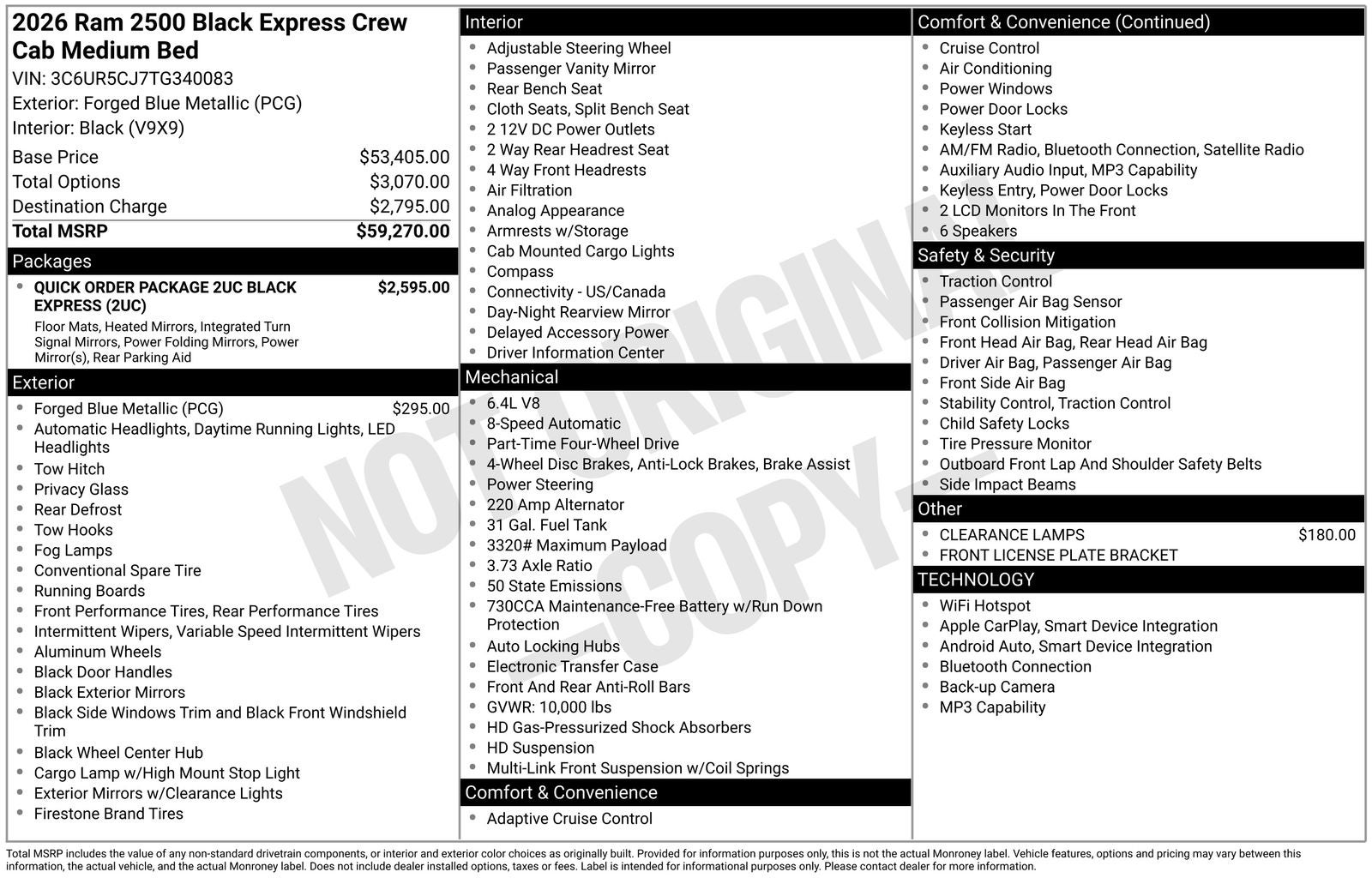 2026 RAM Ram 2500 RAM 2500 BLACK EXPRESS CREW CAB 4X4 6'4' BOX