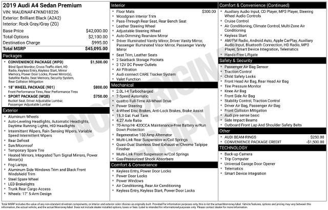 2019 Audi A4 2.0T Premium quattro